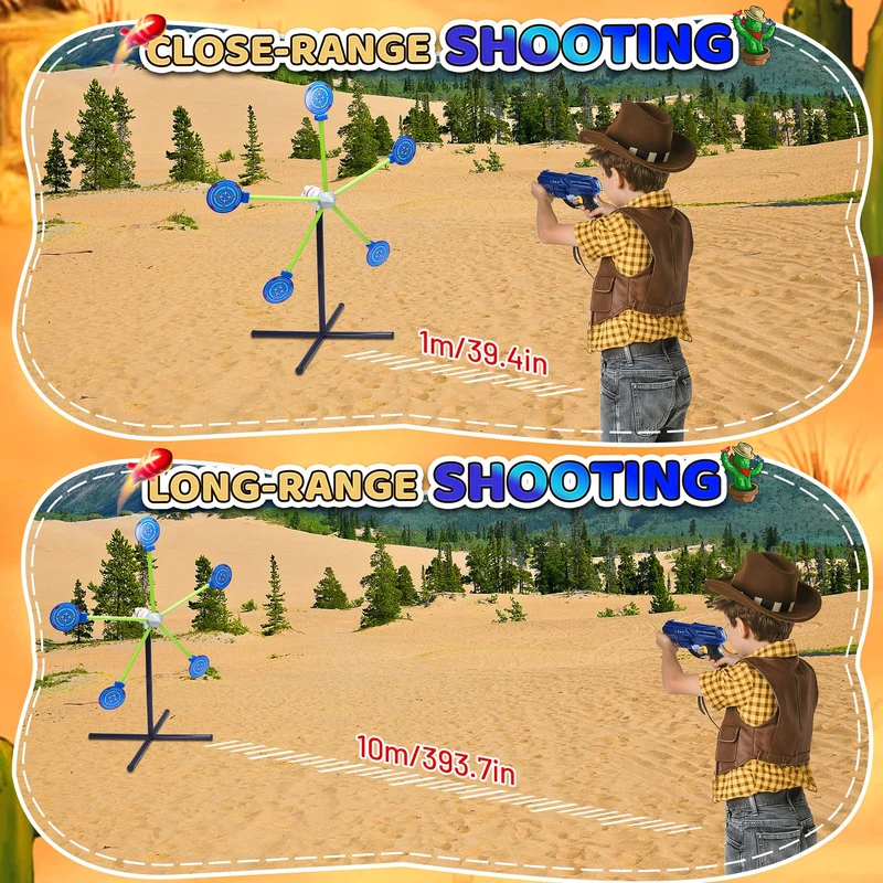 fygurso Gioco di tiro a due giocatori, pistola da gioco a freccette di schiuma con bersaglio rotante a reset automatico, bambini dai 4 ai 10 anni e oltre