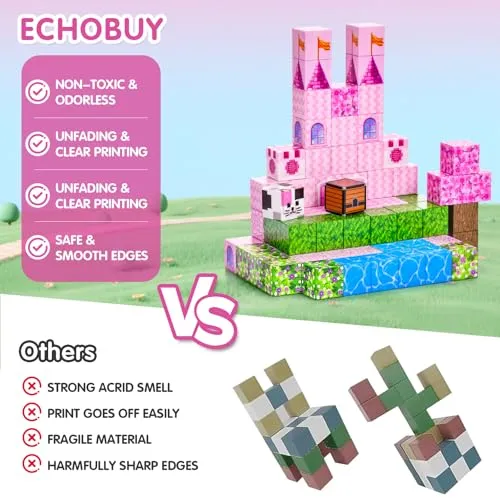 ECHOBUY Costruzioni Magnetiche, 100 Pezzi Giochi Cubi Magnetici, Blocchi Magnetic per Bambini Magnetic Building Blocks dai 3+ Giocattoli Montessori STEM Regali per Ragazzi e Ragazze