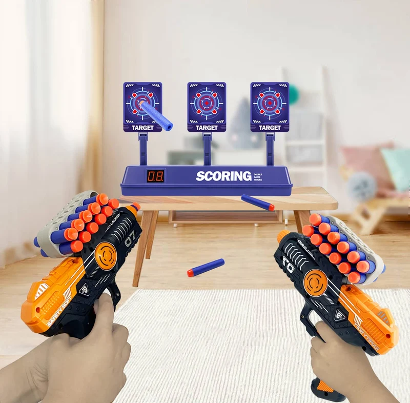 FOR21JOYS Pistola giocattolo e bersaglio per nerf, bersaglio con pistola e 60 freccette, regalo di compleanno, giocattolo per 6, 7, 8, 9, 10 anni