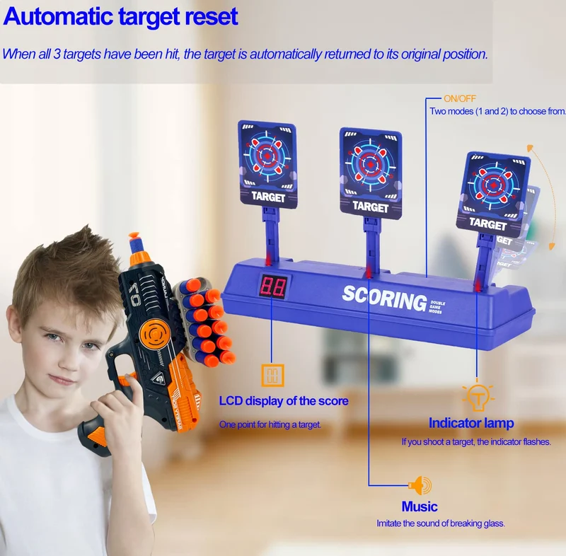 FOR21JOYS Pistola giocattolo e bersaglio per nerf, bersaglio con pistola e 60 freccette, regalo di compleanno, giocattolo per 6, 7, 8, 9, 10 anni