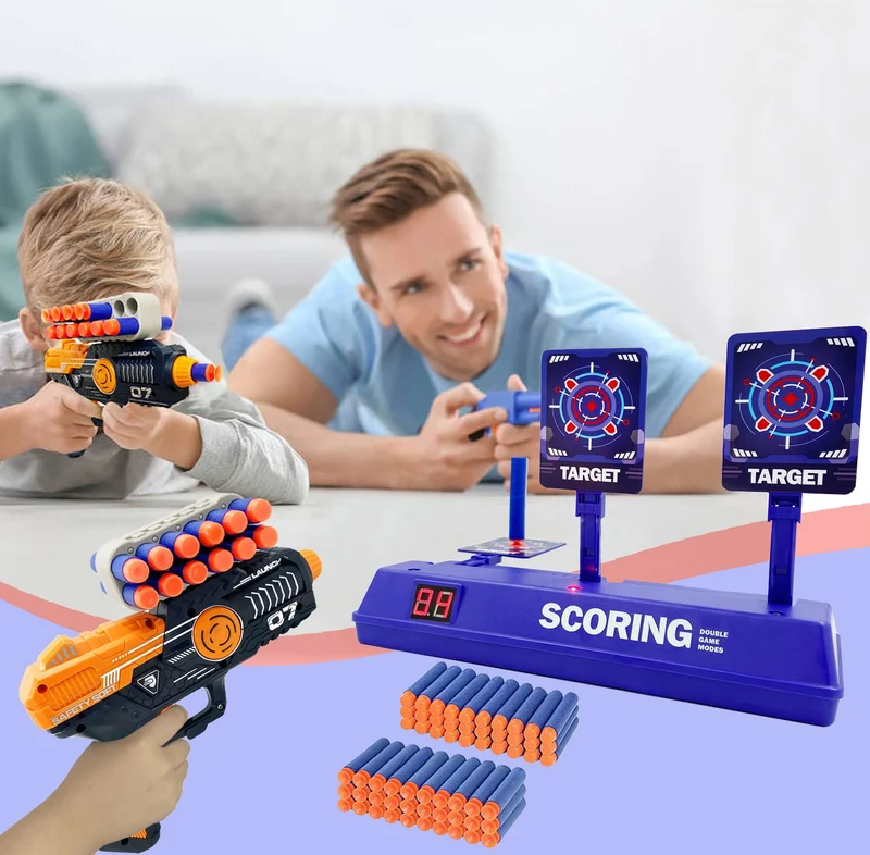 FOR21JOYS Pistola giocattolo e bersaglio per nerf, bersaglio con pistola e 60 freccette, regalo di compleanno, giocattolo per 6, 7, 8, 9, 10 anni