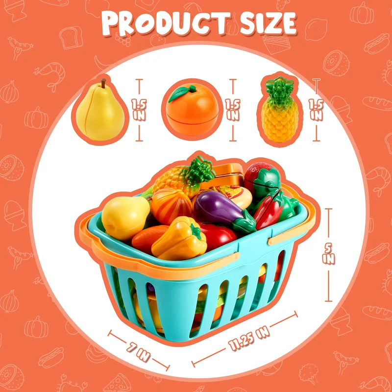 JOYIN 68 Pezzi Giocattolo da Taglio per Cucina per Bambini, Cibo Finto per Cucina da Gioco, Include Frutta e Verdura in Plastica, Cesto Portaoggetti, Giocattoli Finti, Regali per Bambini