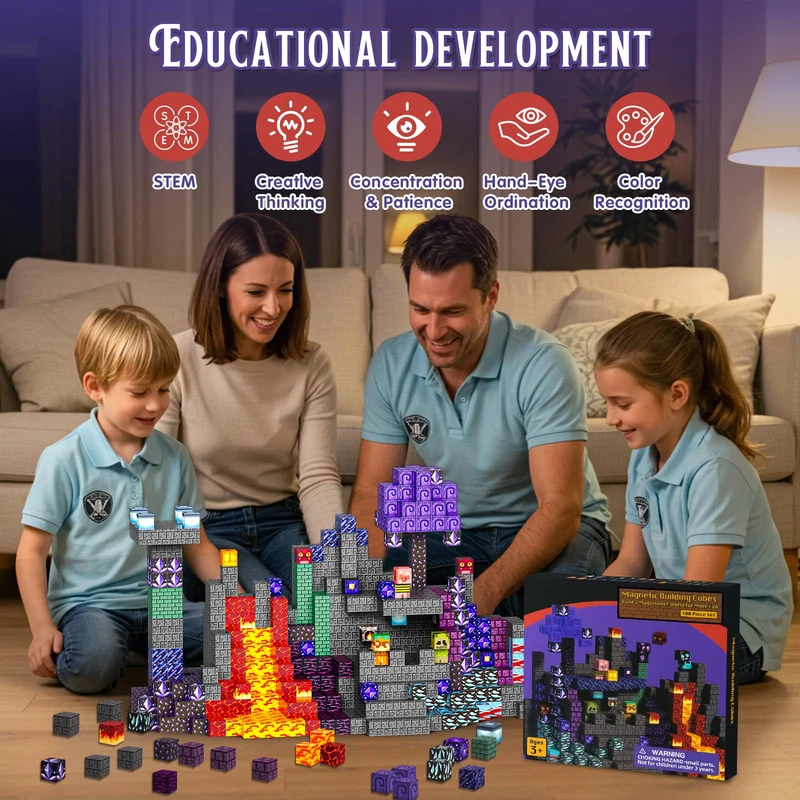 ECHOBUY Costruzioni Magnetiche, 100 Pezzi Giochi Cubi Magnetici, Blocchi Magnetic per Bambini Magnetic Building Blocks dai 3+ Giocattoli Montessori STEM Regali per Ragazzi e Ragazze