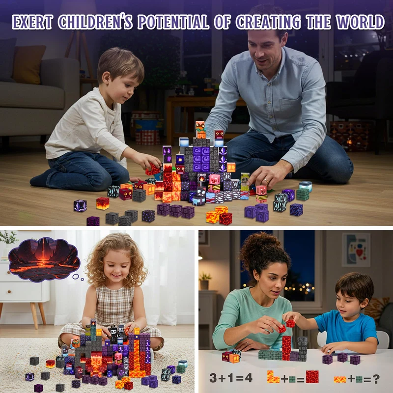 ECHOBUY Costruzioni Magnetiche, 100 Pezzi Giochi Cubi Magnetici, Blocchi Magnetic per Bambini Magnetic Building Blocks dai 3+ Giocattoli Montessori STEM Regali per Ragazzi e Ragazze