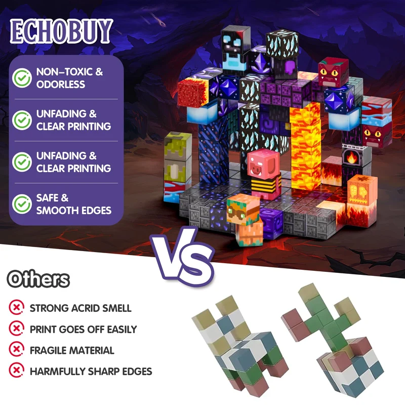 ECHOBUY Costruzioni Magnetiche, 100 Pezzi Giochi Cubi Magnetici, Blocchi Magnetic per Bambini Magnetic Building Blocks dai 3+ Giocattoli Montessori STEM Regali per Ragazzi e Ragazze