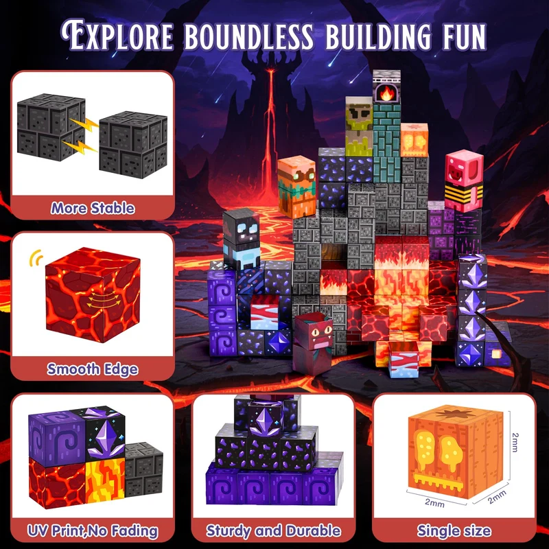 ECHOBUY Costruzioni Magnetiche, 100 Pezzi Giochi Cubi Magnetici, Blocchi Magnetic per Bambini Magnetic Building Blocks dai 3+ Giocattoli Montessori STEM Regali per Ragazzi e Ragazze