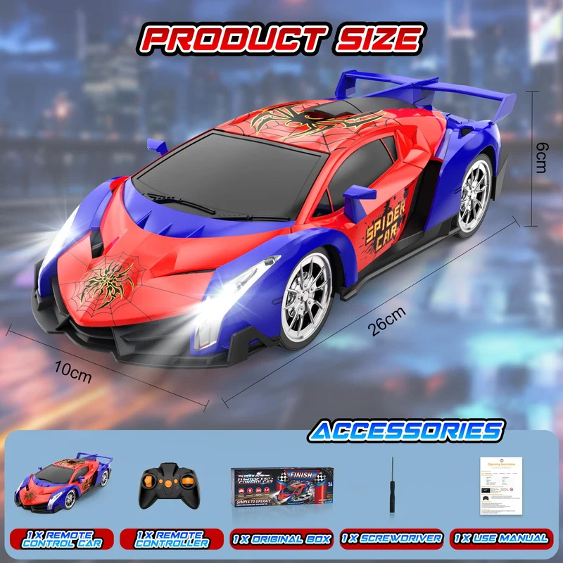 Macchina Telecomandata per Bambini 3 4 5 6 7 8 9+ Anni, 2.4Ghz Macchina Radiocomandata 15KM/h Veloci Auto RC Drift Car con Luci Spider Giocattolo Giochi Interno All'Aperto Regalo Bambino Maschio