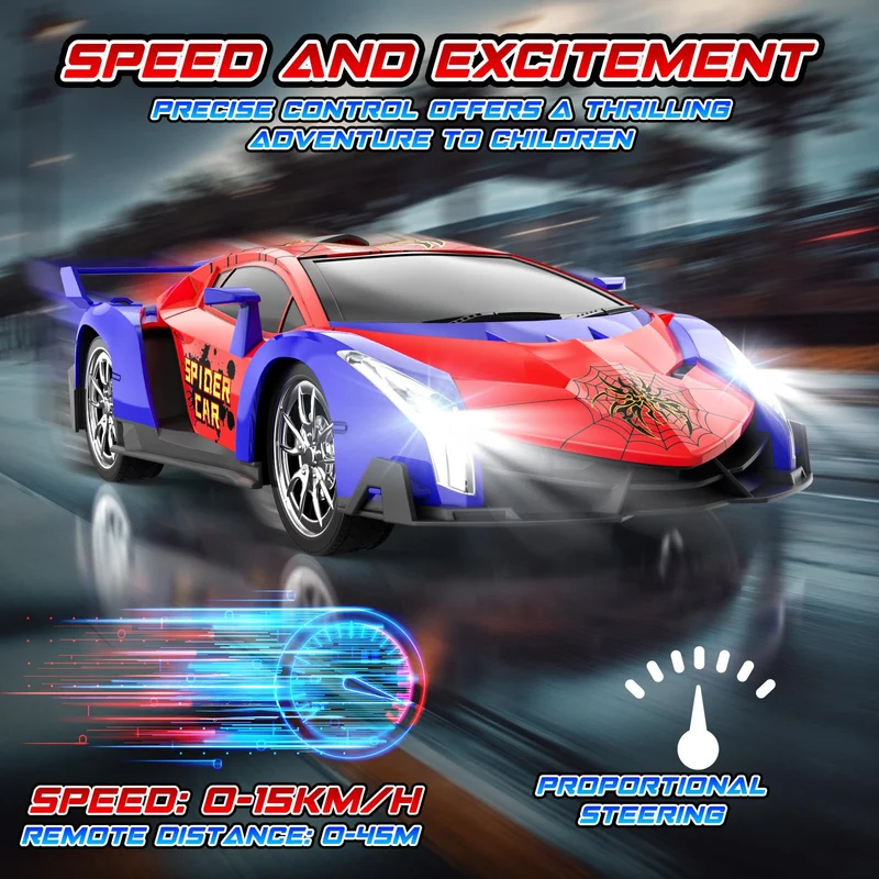 Macchina Telecomandata per Bambini 3 4 5 6 7 8 9+ Anni, 2.4Ghz Macchina Radiocomandata 15KM/h Veloci Auto RC Drift Car con Luci Spider Giocattolo Giochi Interno All'Aperto Regalo Bambino Maschio