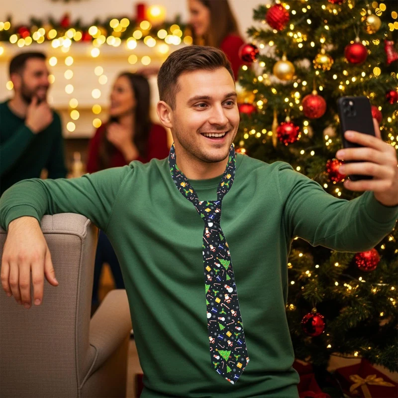 NEONSKY Cravatta di Natale Uomo Design Originale da Annodare, Motivi Natalizi Babbo Natale Albero Regali, Cravatta Classica Elegante per Festa Natale, Regalo Uomo Donna Accessorio Natalizio