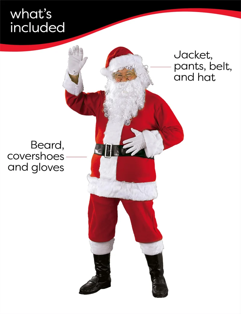 Rubies Costume Babbo Natale Deluxe adulti, Vestito completo e parruca con barba, Taglia Unica, Ufficiale Rubies per Natale, Feste, Carnivale, Cosplay