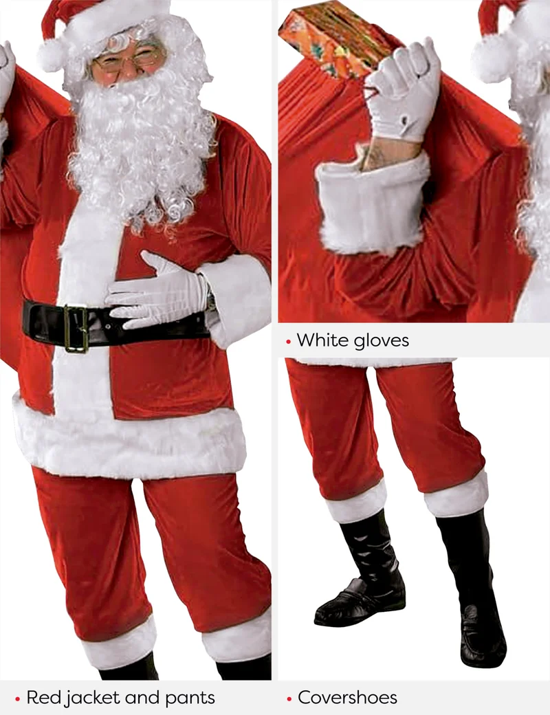 Rubies Costume da Babbo Natale Premium per adulto, completo con barba, taglia unica, Ufficiale, per Natale, Festeggiamenti, Feste