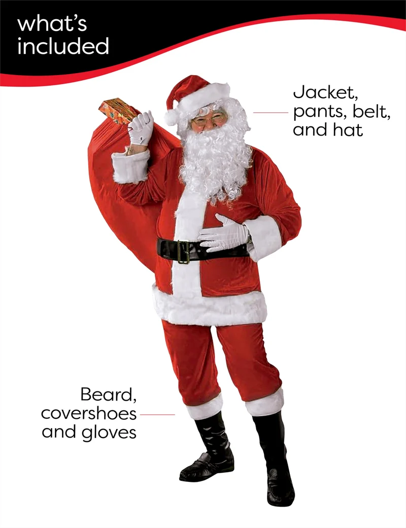 Rubies Costume da Babbo Natale Premium per adulto, completo con barba, taglia unica, Ufficiale, per Natale, Festeggiamenti, Feste