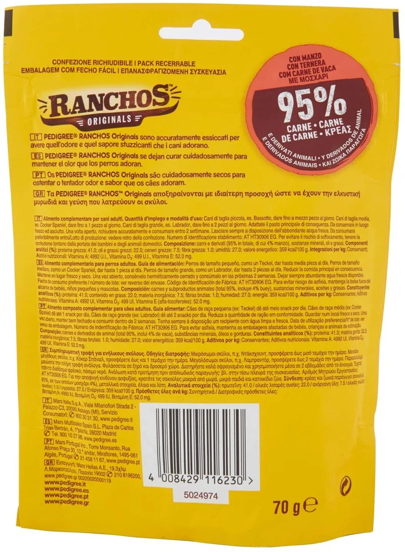 Pedigree Ranchos Manzo Cane 70 G