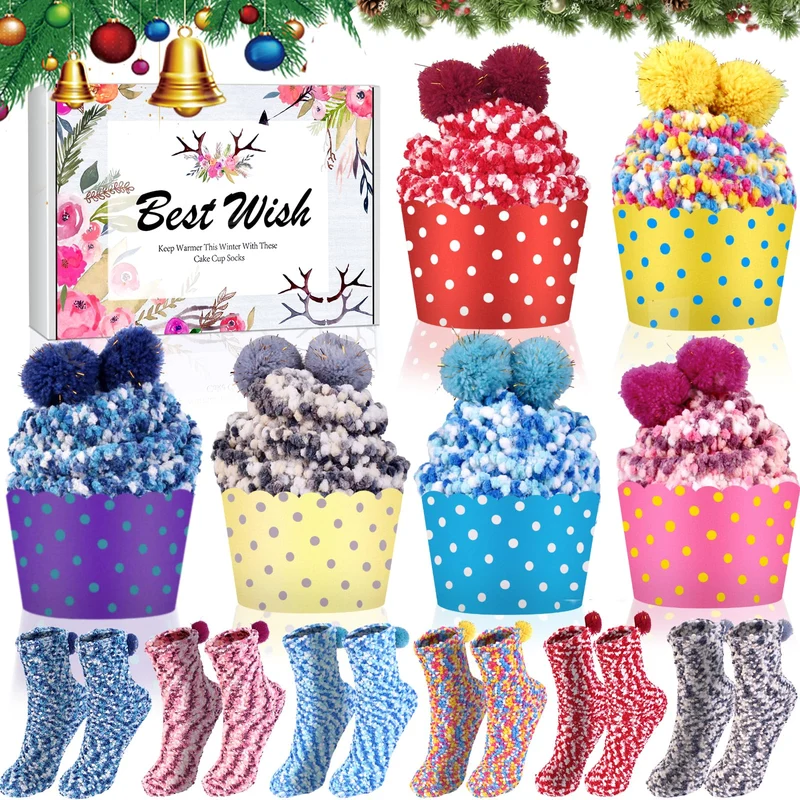 6 Paia Calzini Morbidi Donna Natale Divertenti - Idee Regalo Comodi Caldi Invernali Cupcake Soffici Colorati per Casa - Regali per Ragazze Amica Sorella Mamma
