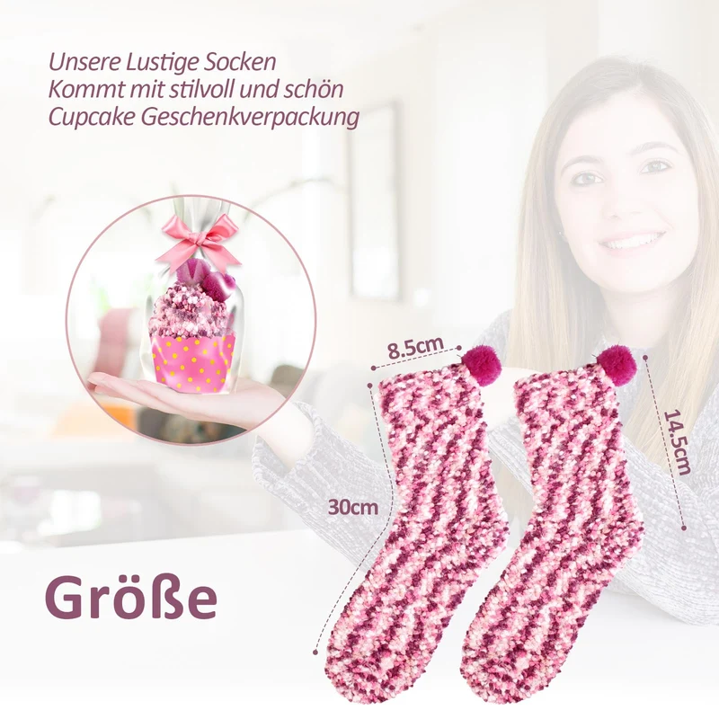 6 Paia Calzini Morbidi Donna Natale Divertenti - Idee Regalo Comodi Caldi Invernali Cupcake Soffici Colorati per Casa - Regali per Ragazze Amica Sorella Mamma