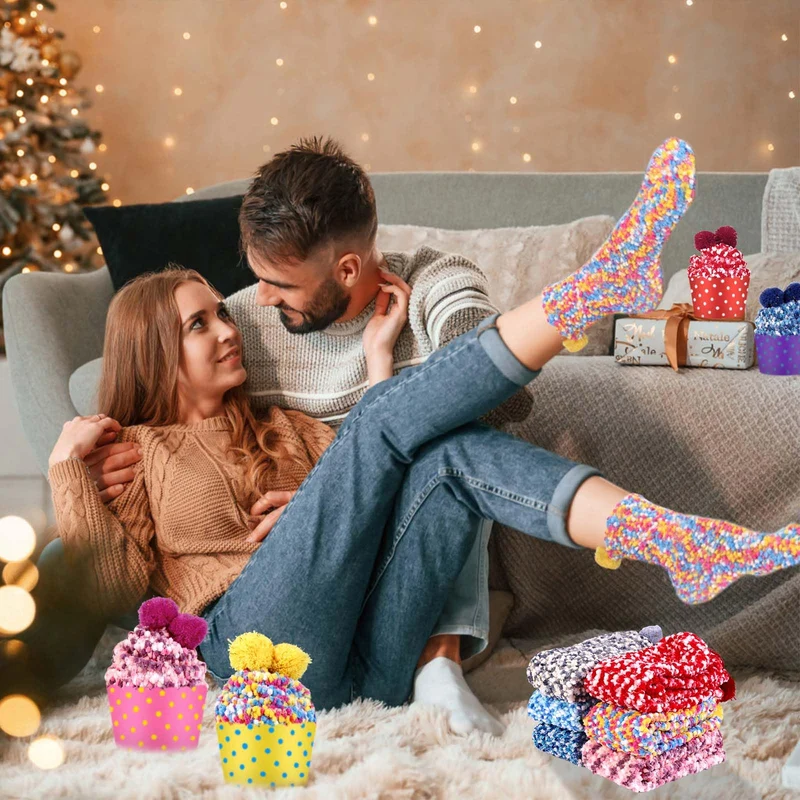 6 Paia Calzini Morbidi Donna Natale Divertenti - Idee Regalo Comodi Caldi Invernali Cupcake Soffici Colorati per Casa - Regali per Ragazze Amica Sorella Mamma