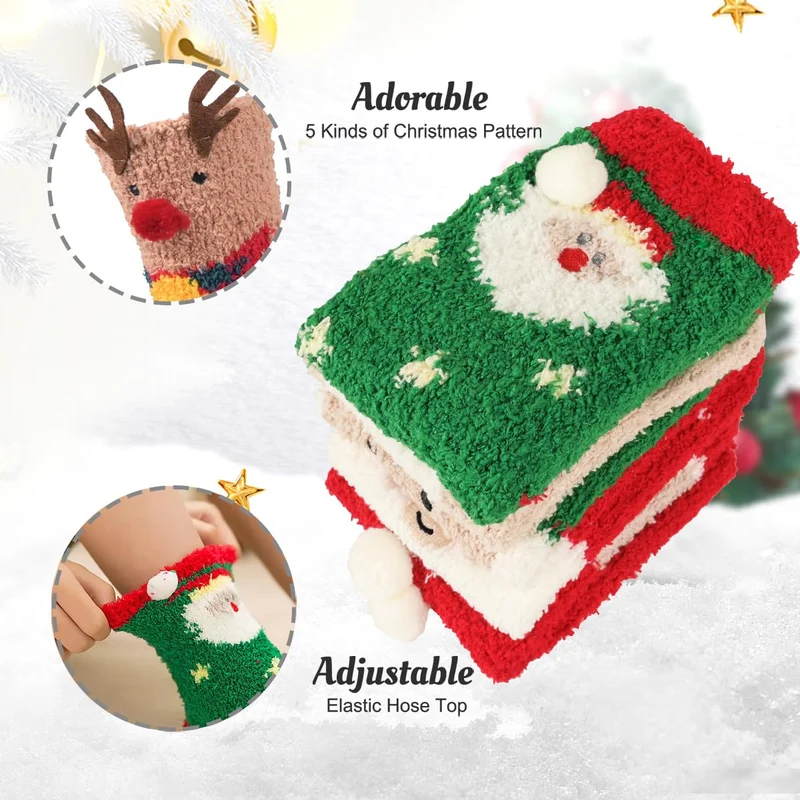 iZoeL Calzini Natalizi Calzini Donna Invernali 5 Paia Calza Natale/Termici/Divertenti/Fantasia - Regalo Natale per Adulti Donne Ragazzo Ragazza