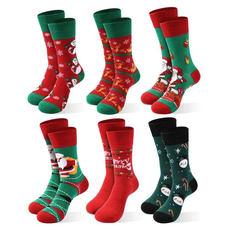 Moonlight Manor 6 Coppie Calze di Natale per Donne, Maglia Crew Vacanze Caldo Soft Inverno Regalo Babbo Natale Novità EU Size 37-46