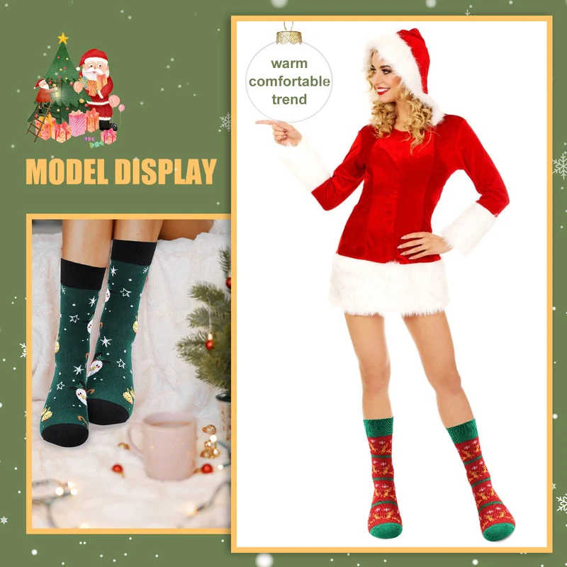 Moonlight Manor 6 Coppie Calze di Natale per Donne, Maglia Crew Vacanze Caldo Soft Inverno Regalo Babbo Natale Novità EU Size 37-46