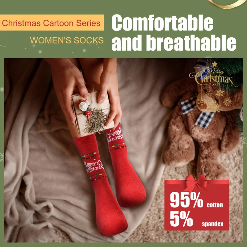 Moonlight Manor 6 Coppie Calze di Natale per Donne, Maglia Crew Vacanze Caldo Soft Inverno Regalo Babbo Natale Novità EU Size 37-46