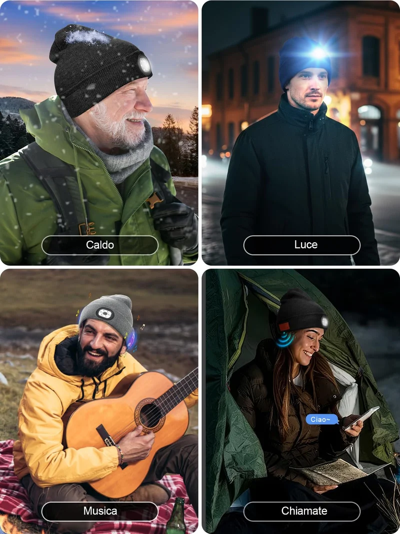 UNBON Regalo Uomo, Regali Natale Originali, Idee Regalo Natale 2025, Regali Uomo papà per Lui Compleanno Anniversario Secret Santa, Gadget Tecnologici Utili, Cappello Berretto Bluetooth con Luce LED