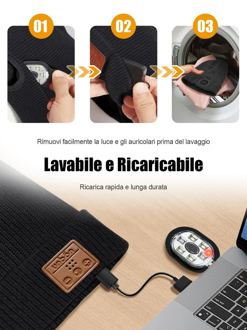 UNBON Regalo Uomo, Regali Natale Originali, Idee Regalo Natale 2025, Regali Uomo papà per Lui Compleanno Anniversario Secret Santa, Gadget Tecnologici Utili, Cappello Berretto Bluetooth con Luce LED
