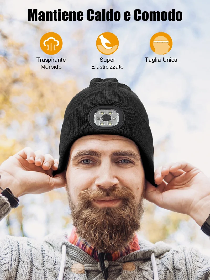 UNBON Regalo Uomo, Regali Natale Originali, Idee Regalo Natale 2025, Regali Uomo papà per Lui Compleanno Anniversario Secret Santa, Gadget Tecnologici Utili, Cappello Berretto Bluetooth con Luce LED