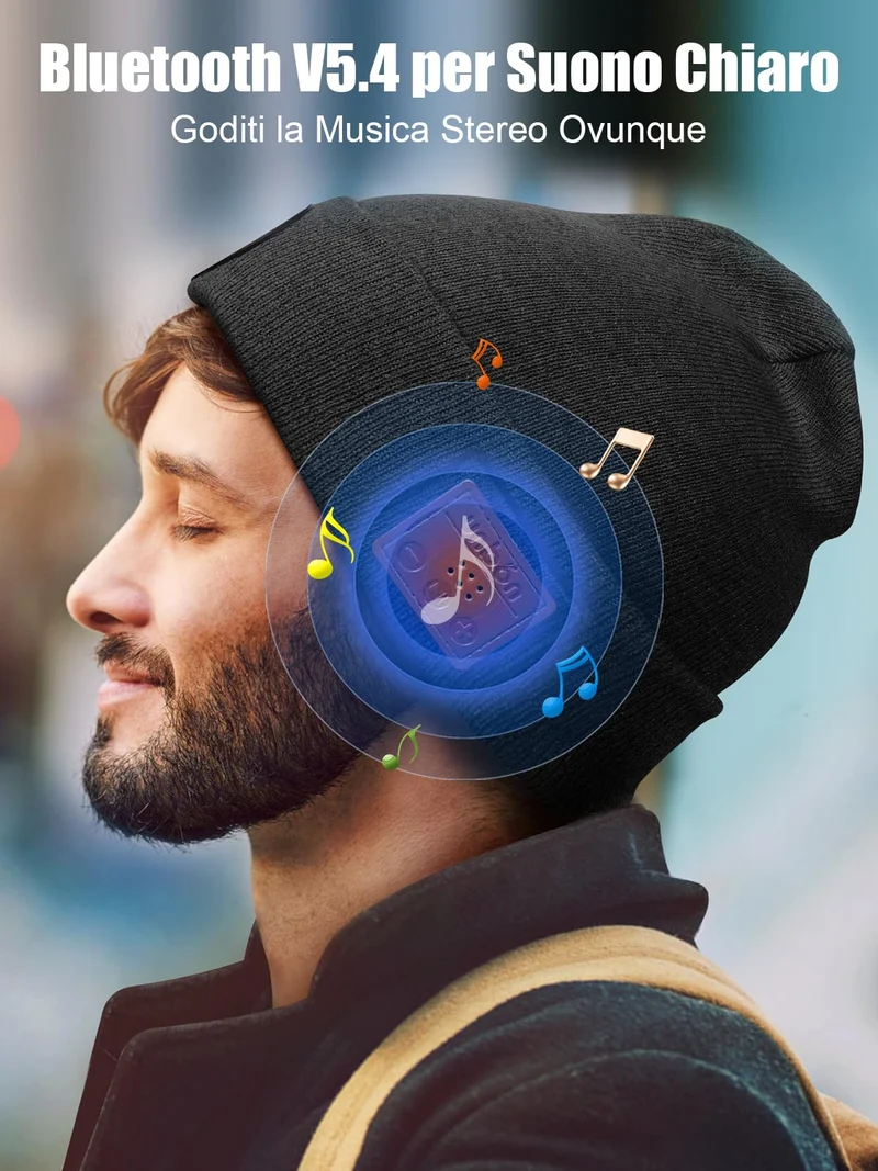 UNBON Regalo Uomo, Regali Natale Originali, Idee Regalo Natale 2025, Regali Uomo papà per Lui Compleanno Anniversario Secret Santa, Gadget Tecnologici Utili, Cappello Berretto Bluetooth con Luce LED