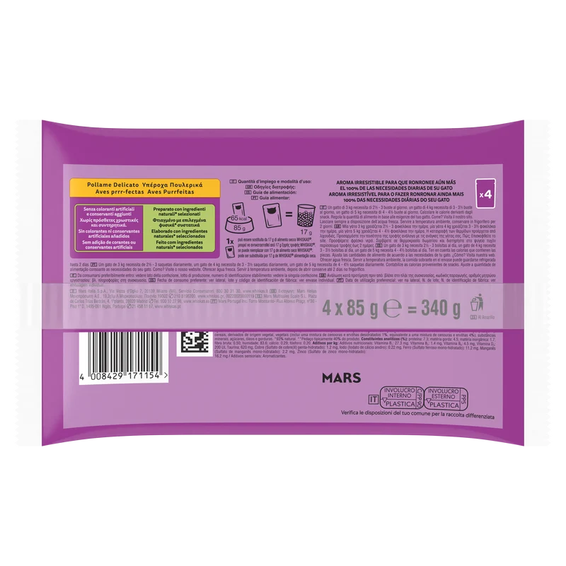 Whiskas Aroma Fragranza Fusioni Gatto Pollame Delicato 4x85g