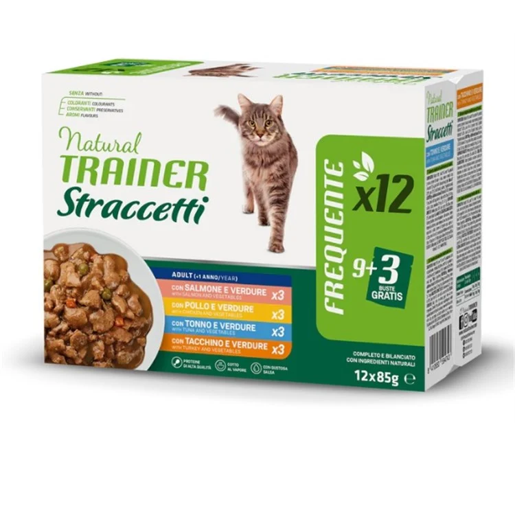 Natural Trainer Cat Adult Straccetti Salmone Pollo Tonno E Tacchino 12X85 G