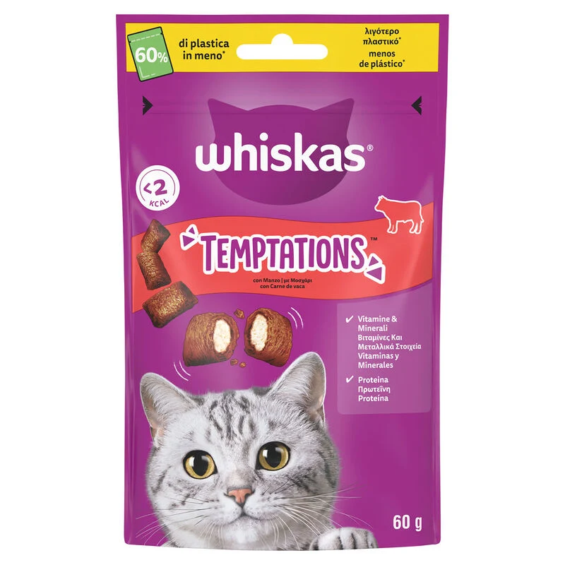Whiskas Temptations Con Manzo Gatto 60 G