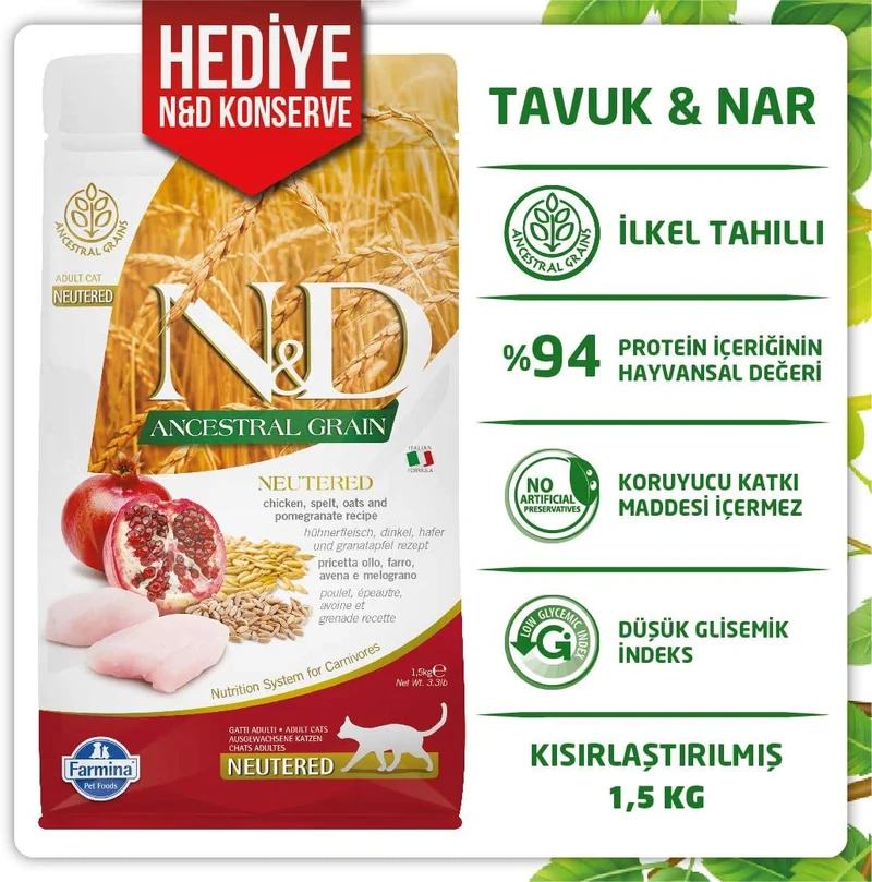 Farmina Nd Ancestral Grain Feline Chicken Pomegranate Neutered Gatto 1,5 Kg