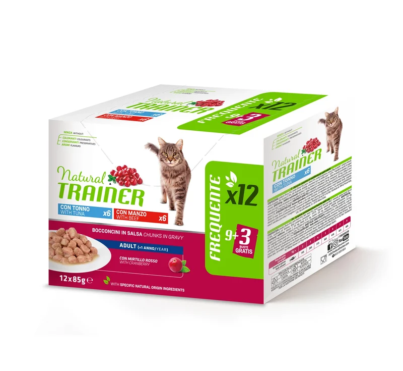 12X85g Natural Trainer Adult Mix Tonno E Manzo Gatto