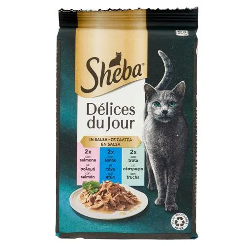 Sheba Délices Du Jour Salmone Tonno Trota In Salsa Gatto 300 G 6 X 50 G