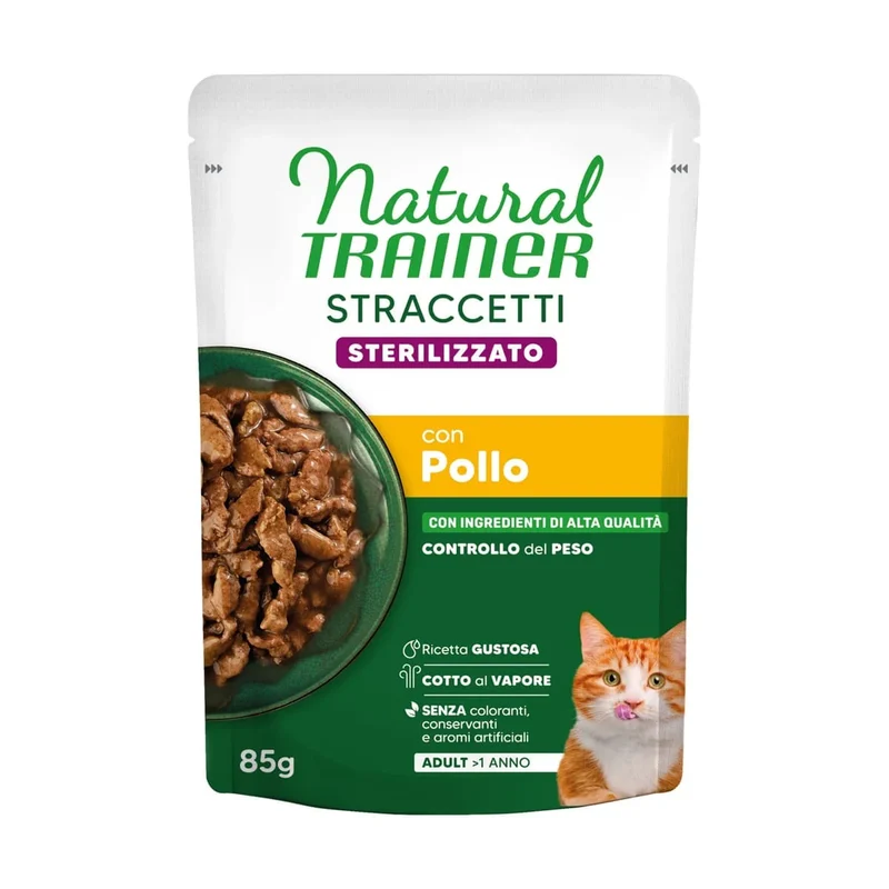 Natural Trainer Cat Adult Sterilised Straccetti In Salsa Con Pollo 85 G