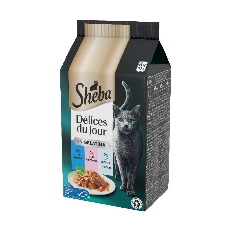 Sheba Délices Du Jour Tonno Salmone Pesce Bianco In Gelatina Gatto 6X50G