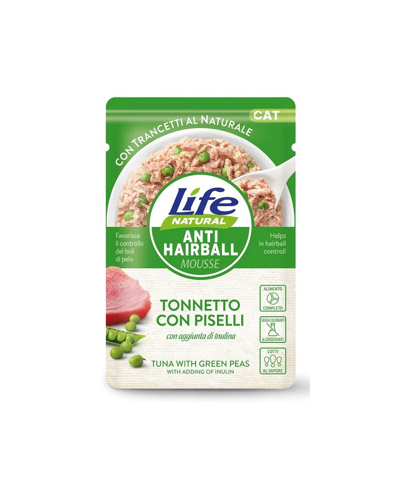 Life Natural Anti Hairball Mousse Tonnetto Con Piselli Gatto 70 G