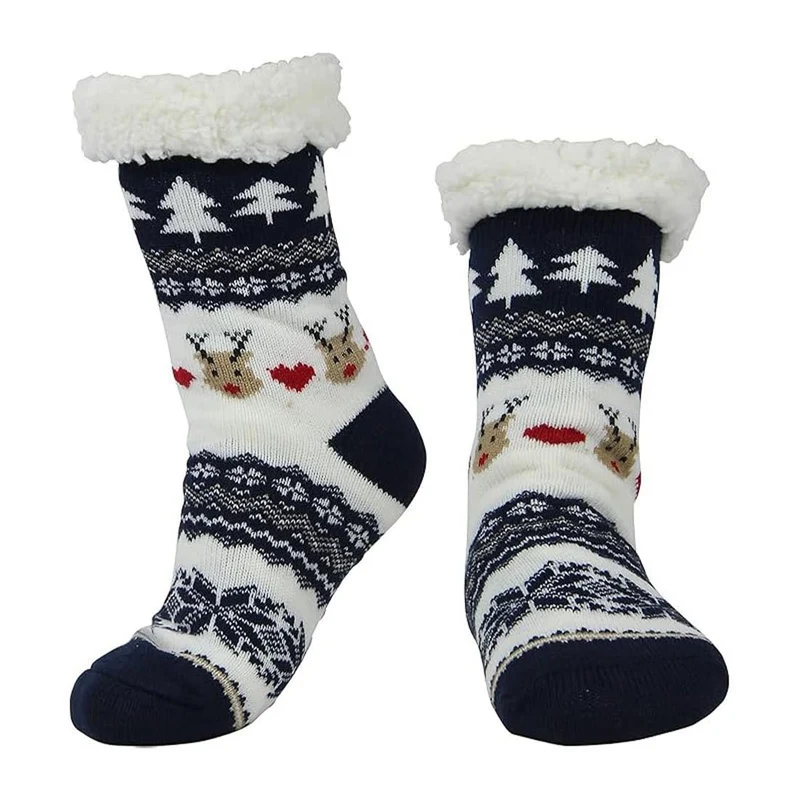 AEKZOX Calzini di Natale Uomo Donna Caldi e Morbidi Calze Antiscivolo con Motivo Norvegese Regalo di Natale per l’Inverno