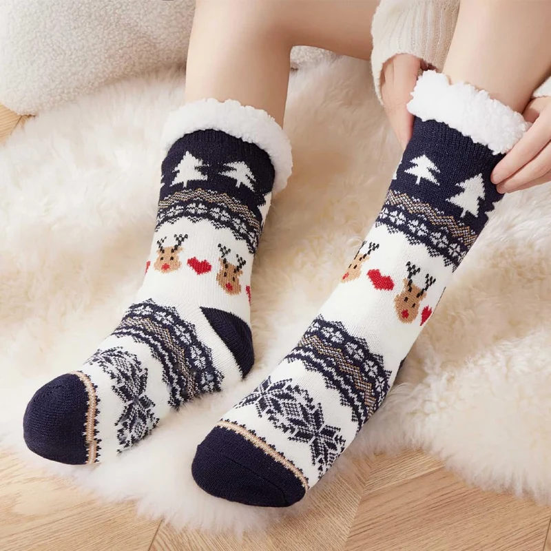 AEKZOX Calzini di Natale Uomo Donna Caldi e Morbidi Calze Antiscivolo con Motivo Norvegese Regalo di Natale per l’Inverno