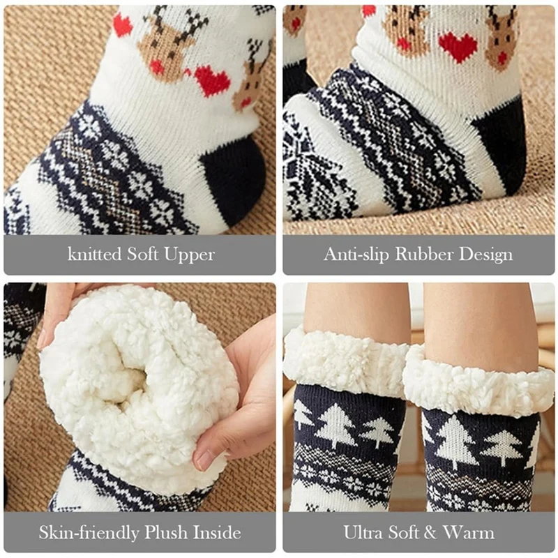 AEKZOX Calzini di Natale Uomo Donna Caldi e Morbidi Calze Antiscivolo con Motivo Norvegese Regalo di Natale per l’Inverno