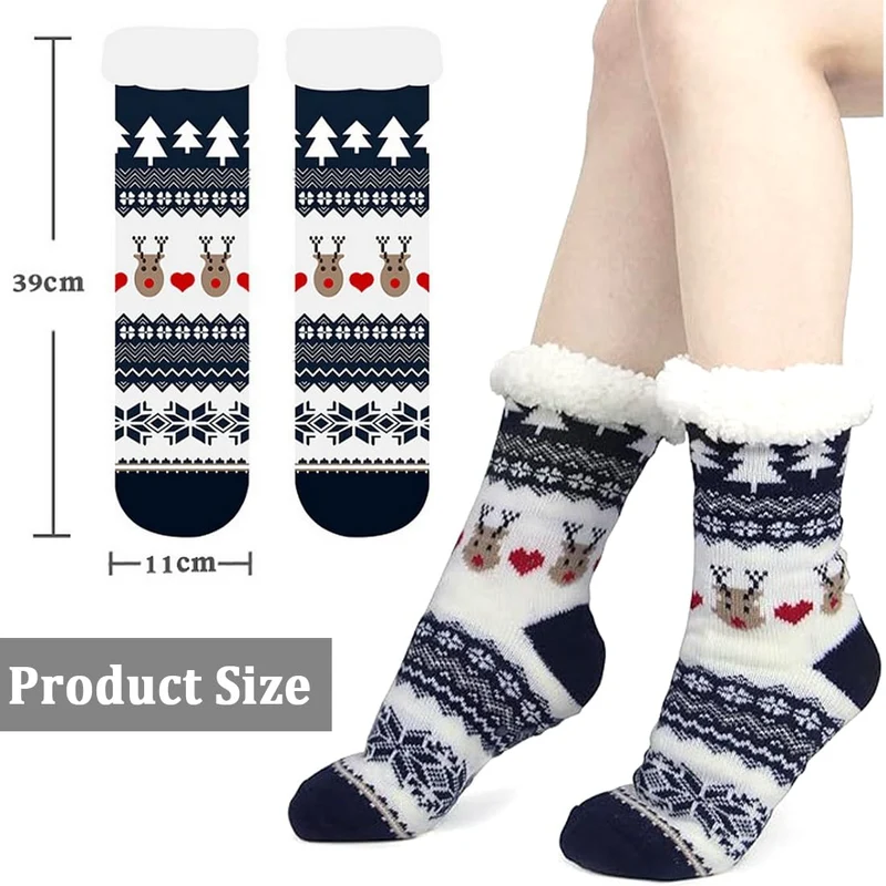AEKZOX Calzini di Natale Uomo Donna Caldi e Morbidi Calze Antiscivolo con Motivo Norvegese Regalo di Natale per l’Inverno