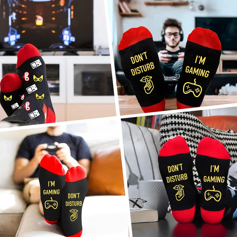 CYBIONE Calzini Da Gioco Divertenti Do Not DISTURB, I‘M GAMING’ in Cotone di Lusso - Regalo Perfetto per Adolescenti, Uomini, Natale - Taglia Unica EU 39-45 (Rosso)