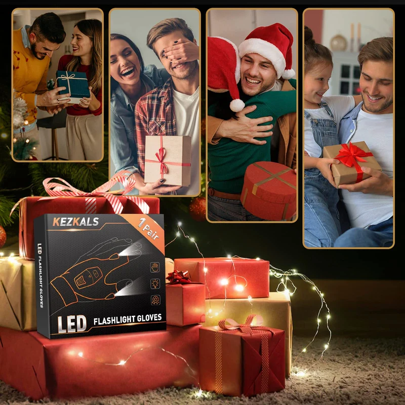KEZKALS Regalo para Hombre Mujer, Guantes Con Luz LED, Ideas Regalo Hombre Mujer Original, Regalo dia del Padre Madre, Regalo San Valentín Hombre, Regalo Hombre Navidad