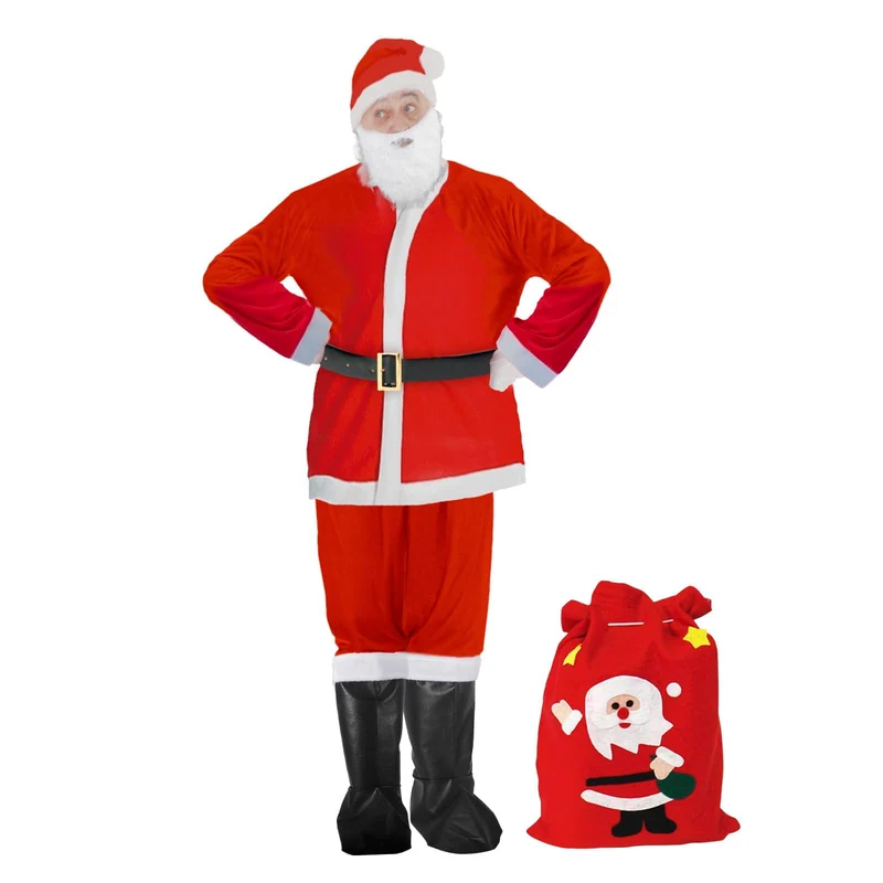 CIRULLI Costume babbo natale,Vestito babbos natales uomo, Pantaloni con fascia elastica, Costume universale da Babbo Natale taglie forti, Set festa di Natale, Cosplay