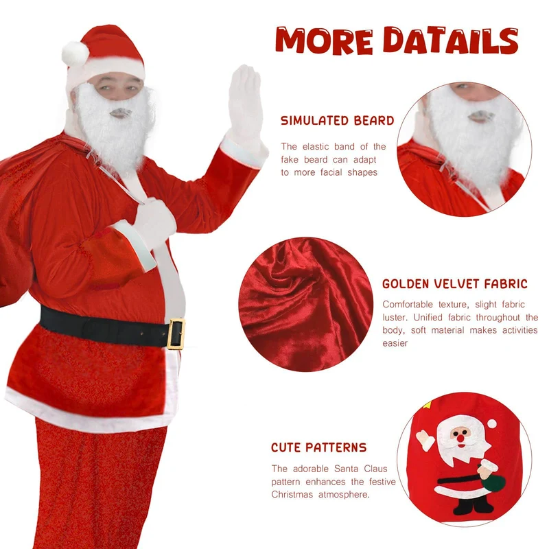 CIRULLI Costume babbo natale,Vestito babbos natales uomo, Pantaloni con fascia elastica, Costume universale da Babbo Natale taglie forti, Set festa di Natale, Cosplay