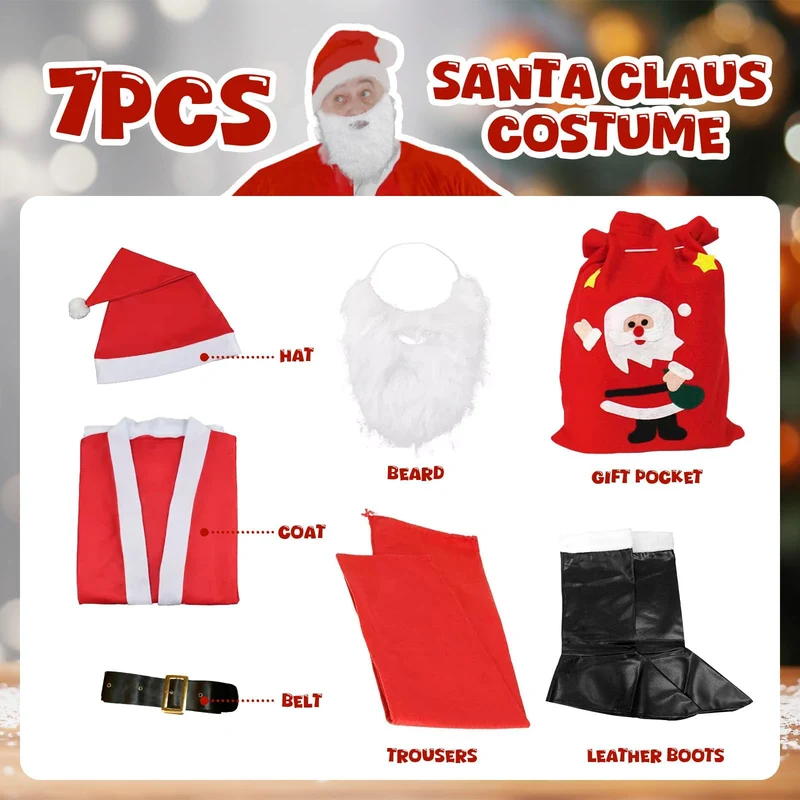 CIRULLI Costume babbo natale,Vestito babbos natales uomo, Pantaloni con fascia elastica, Costume universale da Babbo Natale taglie forti, Set festa di Natale, Cosplay