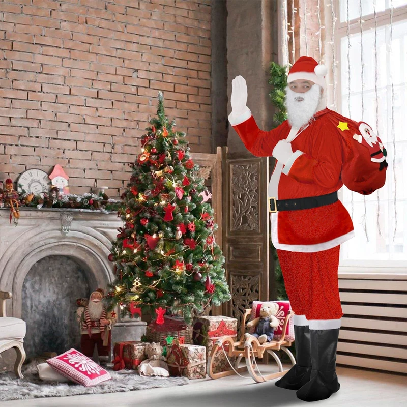 CIRULLI Costume babbo natale,Vestito babbos natales uomo, Pantaloni con fascia elastica, Costume universale da Babbo Natale taglie forti, Set festa di Natale, Cosplay