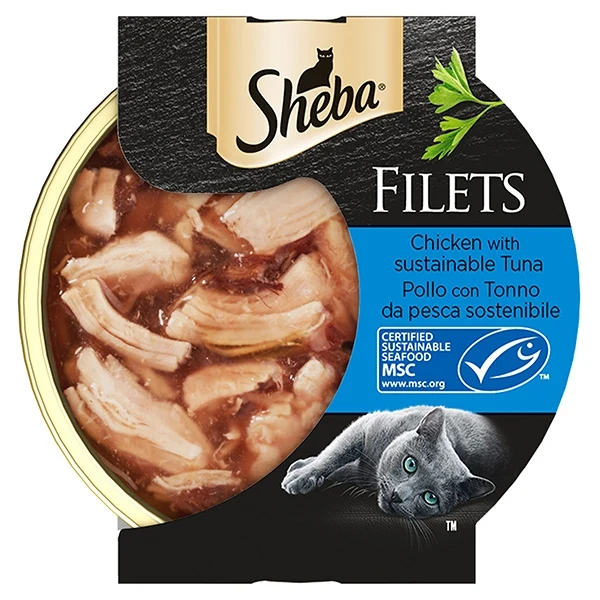 32x60g Sheba Filets Pollo con Tonno da Pesca Sostenibile MSC