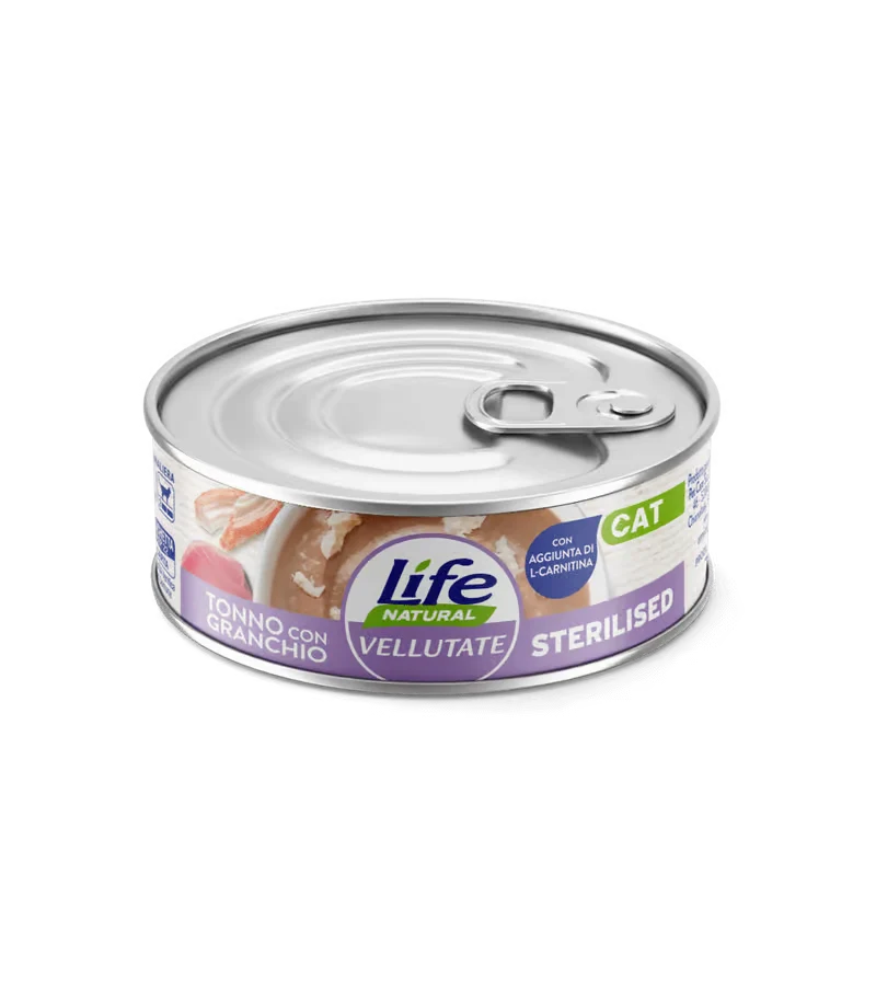 Life Umido Gatto Le Vellutate Sterilised Tonno con Granchio 70gr