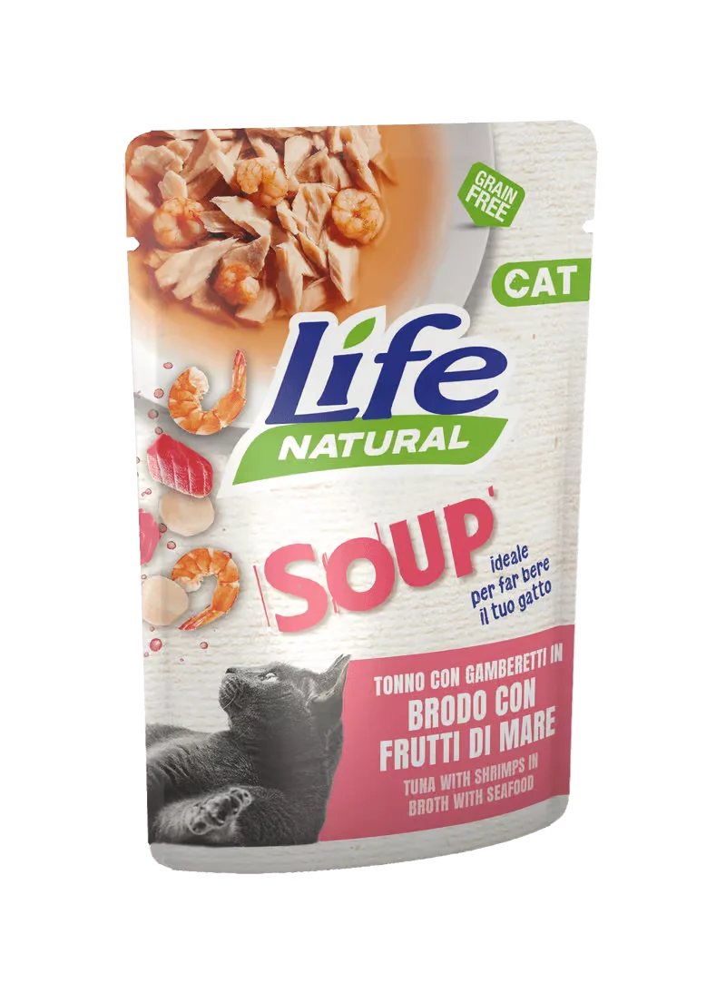 Life Umido Gatto Soup Tonno Gamberetti in brodo di Frutti di Mare 60gr